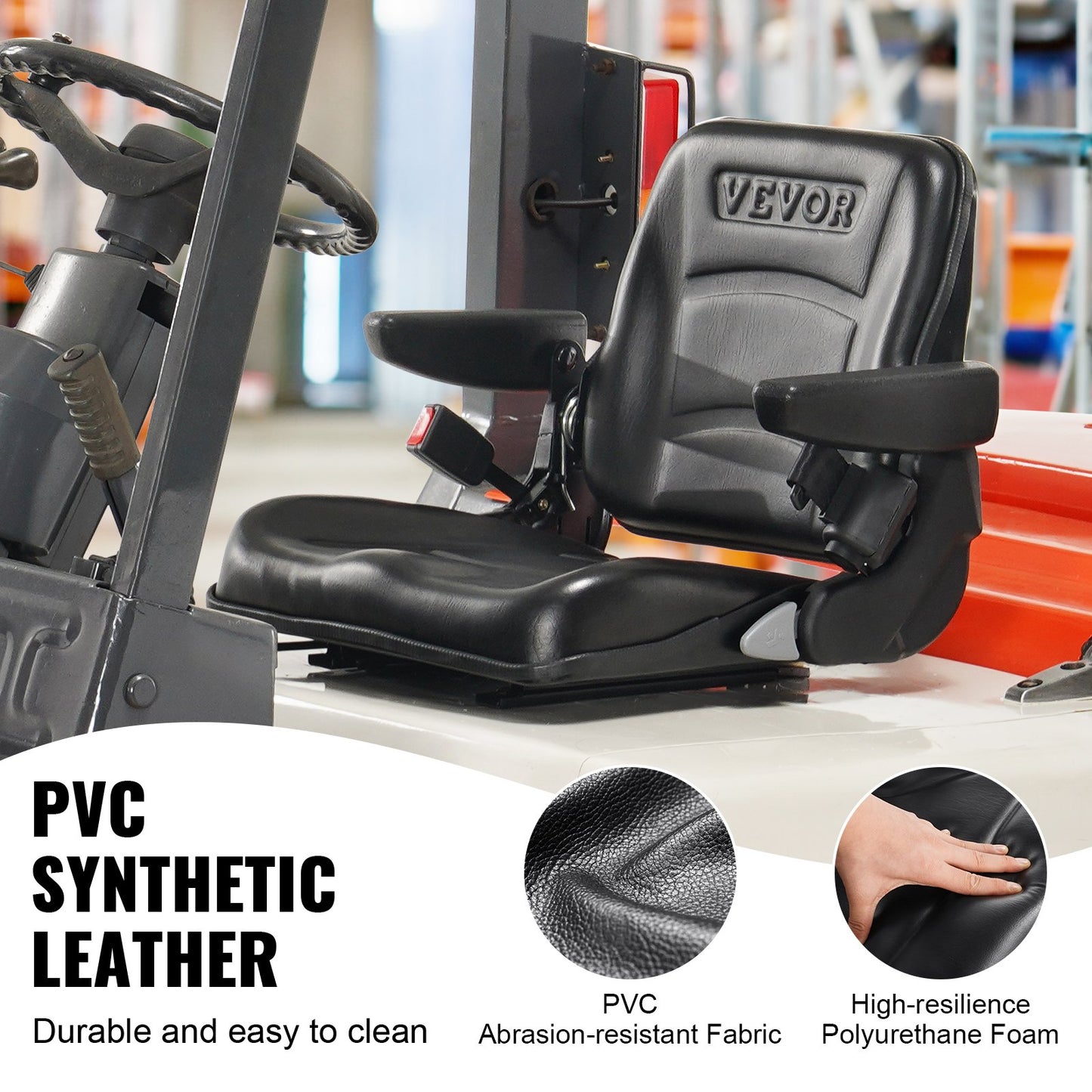 Universal Forklift Seat, Fold Down Tractor Seat with Adjustable Angle Back, Micro Switch, Seatbelt and Armrests, 16-34 cm Slot Tractor Seat for Tractor Loader Excavator - Image 5