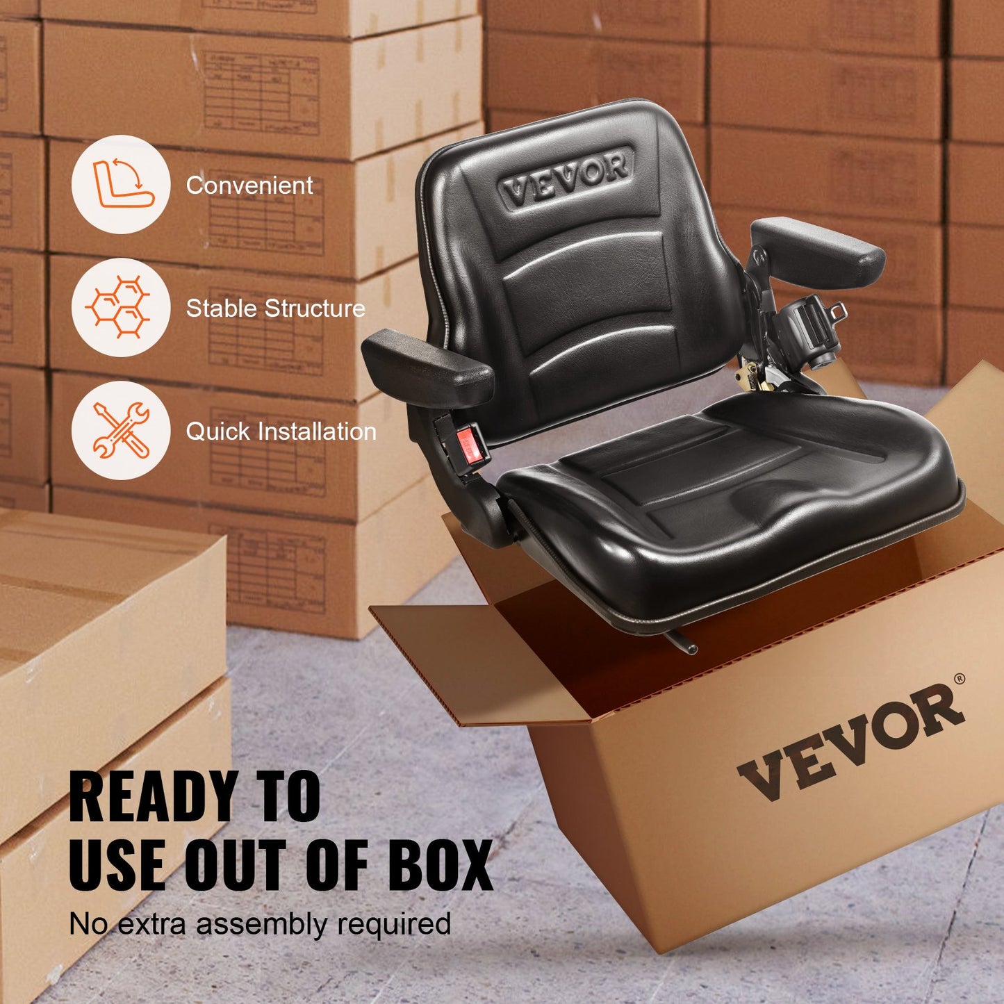 Universal Forklift Seat, Fold Down Tractor Seat with Adjustable Angle Back, Micro Switch, Seatbelt and Armrests, 16-34 cm Slot Tractor Seat for Tractor Loader Excavator - Image 6