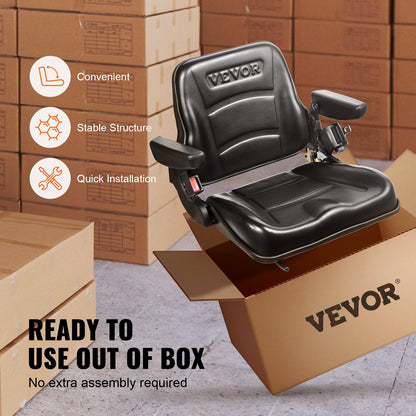 Universal Forklift Seat, Fold Down Tractor Seat with Adjustable Angle Back, Micro Switch, Seatbelt and Armrests, 16-34 cm Slot Tractor Seat for Tractor Loader Excavator - Image 6