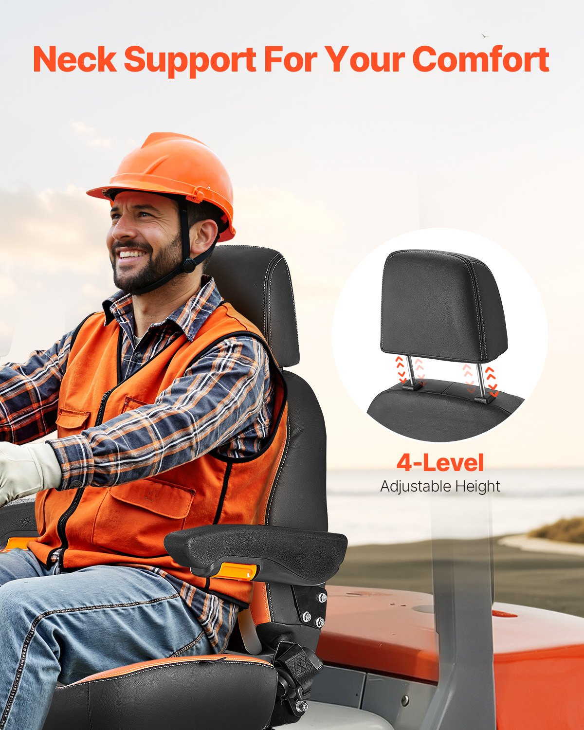 Forklift Seat Mower Tractor Seat Adjustable Back Seatbelt & Headrest - Image 4