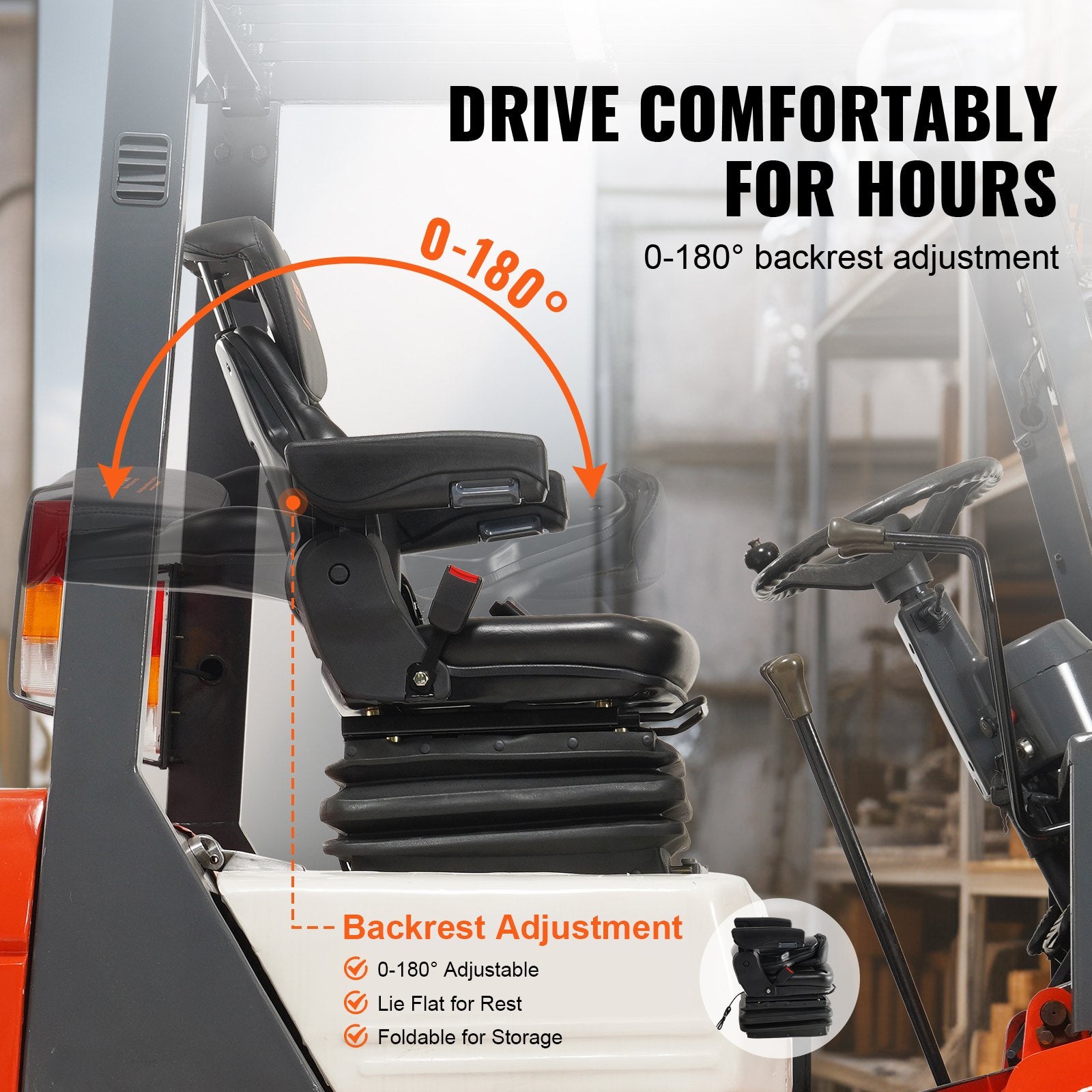 Universal Forklift Seat Adjustable Tractor Seat with Seatbelt Armrests - Image 4