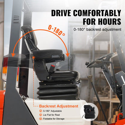 Universal Forklift Seat Adjustable Tractor Seat with Seatbelt Armrests - Image 4
