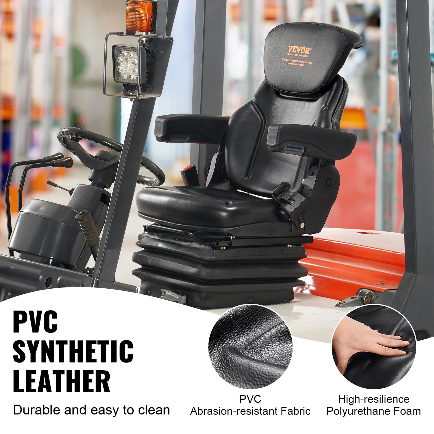 Universal Forklift Seat Adjustable Tractor Seat with Seatbelt Armrests - Image 6