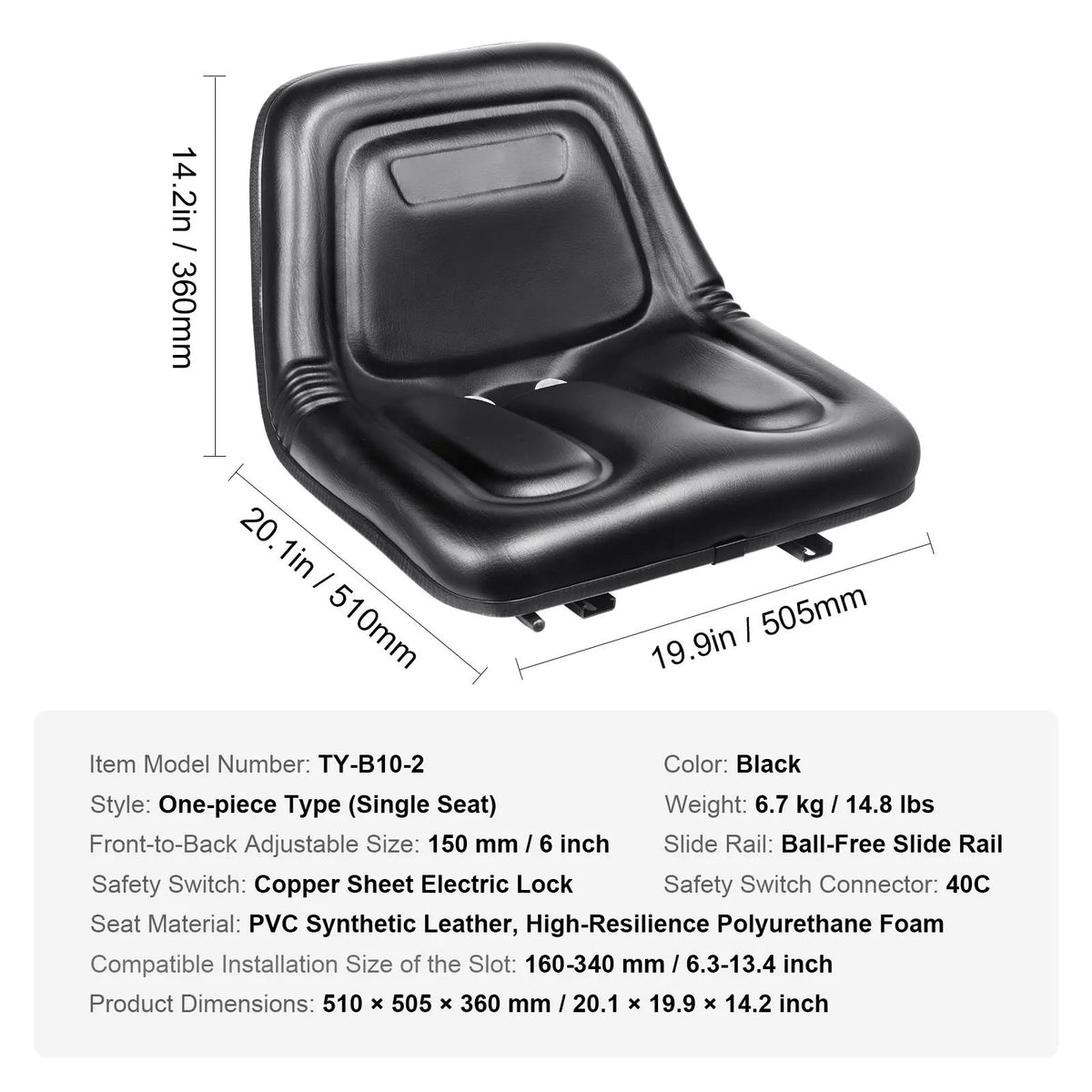 Universal Tracor Seat, Lawn Mower Seat with Micro Switch and Drainage Holes, 16-34 cm Extended Slot Tractor Seat for Tractor Loader Excavator - Image 7
