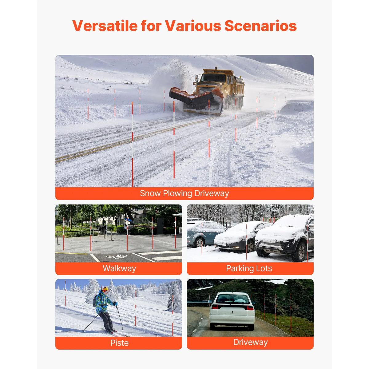 Driveway Markers, 500Pcs 122cm Long 6.35mm Dia, Hi-Visibility Driveway Reflectors with 12 in Steel Drill Bits, Reflective Snow Sticks Fiberglass Pole for Parking Lots, Walkways, Snow Plowing - Image 6