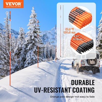 Driveway Markers, 100PCS 121.5cm, 0.78cm Diameter, Orange Fiberglass Poles Snow Stakes with Reflective Tape, 30cm Steel Drill Bit & Protection Gloves for Parking Lots, Walkways Easy Visibility - Image 2