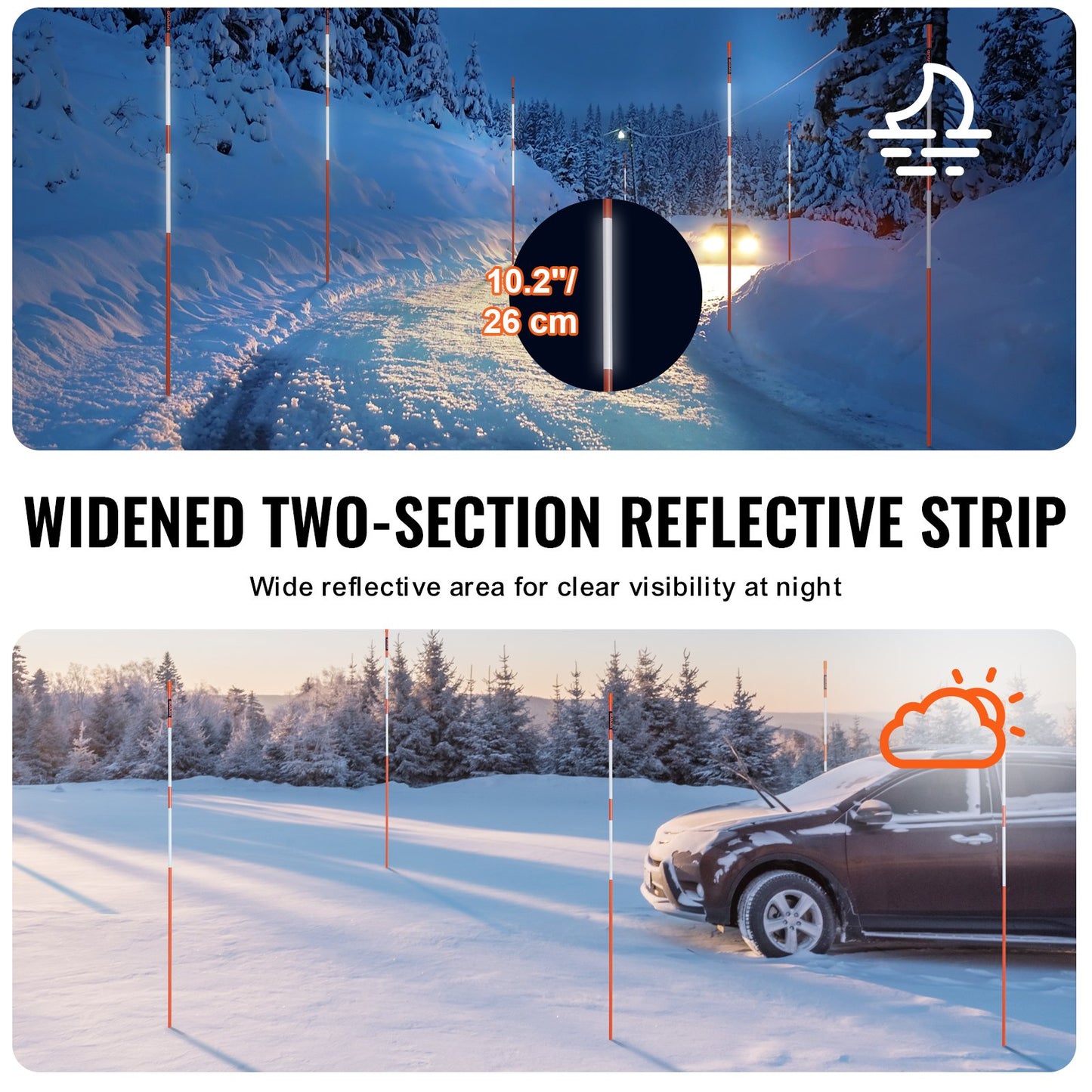 Driveway Markers, 100PCS 121.5cm, 0.78cm Diameter, Orange Fiberglass Poles Snow Stakes with Reflective Tape, 30cm Steel Drill Bit & Protection Gloves for Parking Lots, Walkways Easy Visibility - Image 5