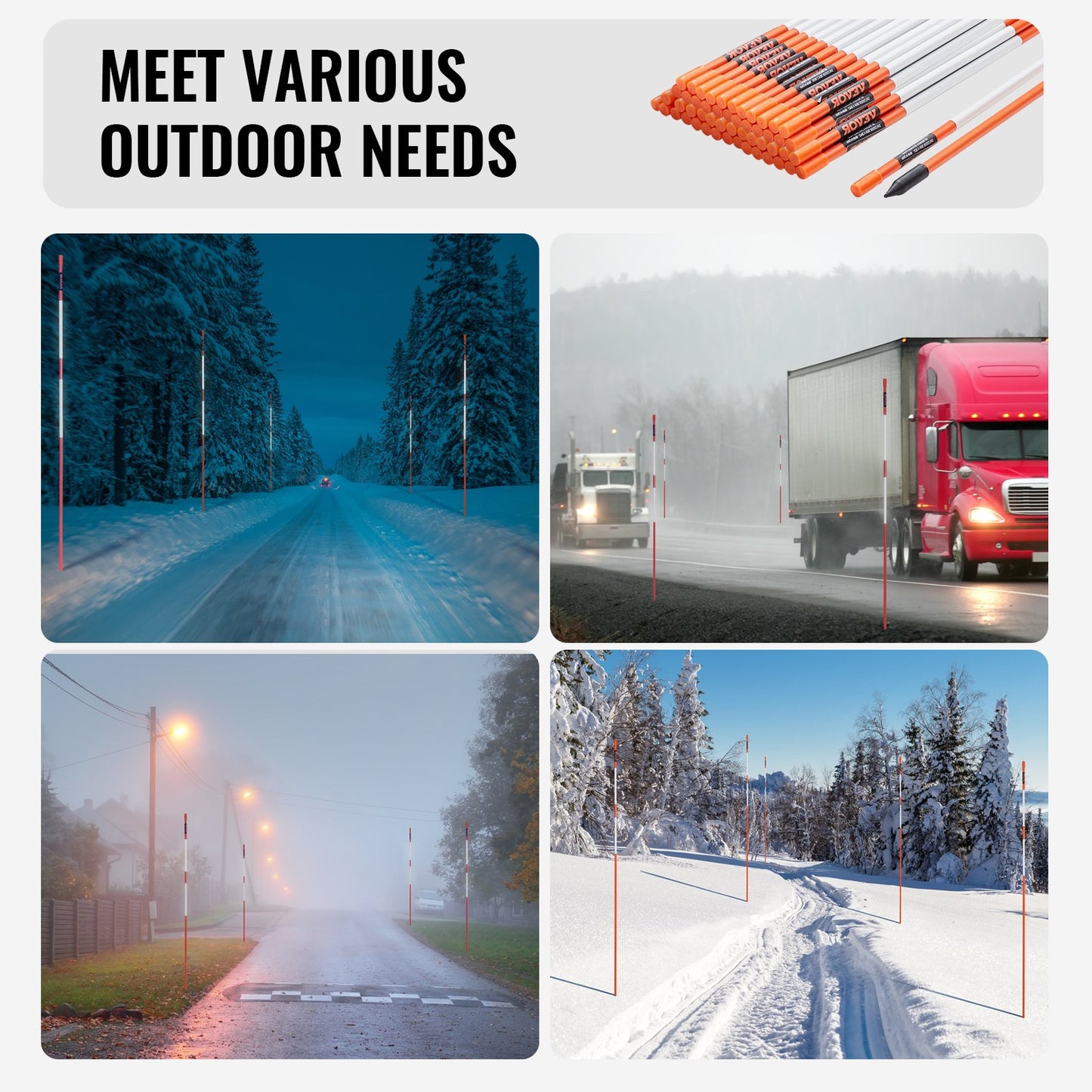 Driveway Markers, 100PCS 121.5cm, 0.78cm Diameter, Orange Fiberglass Poles Snow Stakes with Reflective Tape, 30cm Steel Drill Bit & Protection Gloves for Parking Lots, Walkways Easy Visibility - Image 6