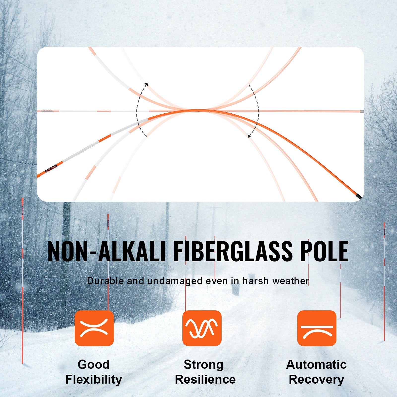 Driveway Markers, 50 PCS 121.5 cm, 0.78 cm Diameter Orange Fiberglass Poles Snow Stakes with Reflective Tape, 30 cm Steel Drill Bit & Protection Gloves for Parking Lots, Walkways Easy Visibility - Image 4