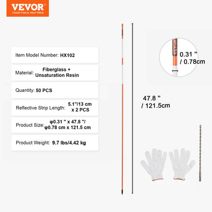 Driveway Markers, 50 PCS 121.5 cm, 0.78 cm Diameter Orange Fiberglass Poles Snow Stakes with Reflective Tape, 30 cm Steel Drill Bit & Protection Gloves for Parking Lots, Walkways Easy Visibility - Image 7