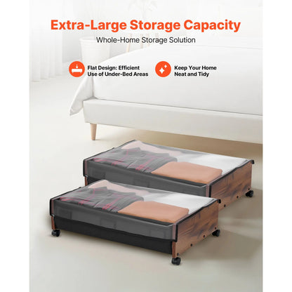 Under Bed Storage with Wheels, 650 x 460 x 180 mm Underbed Containers, Underbed Shoes Organizer with Lockable Wheels, Rolling Under the Bed Storage Bins for Clothes, Shoes, Blankets, 2 Pack - Image 2