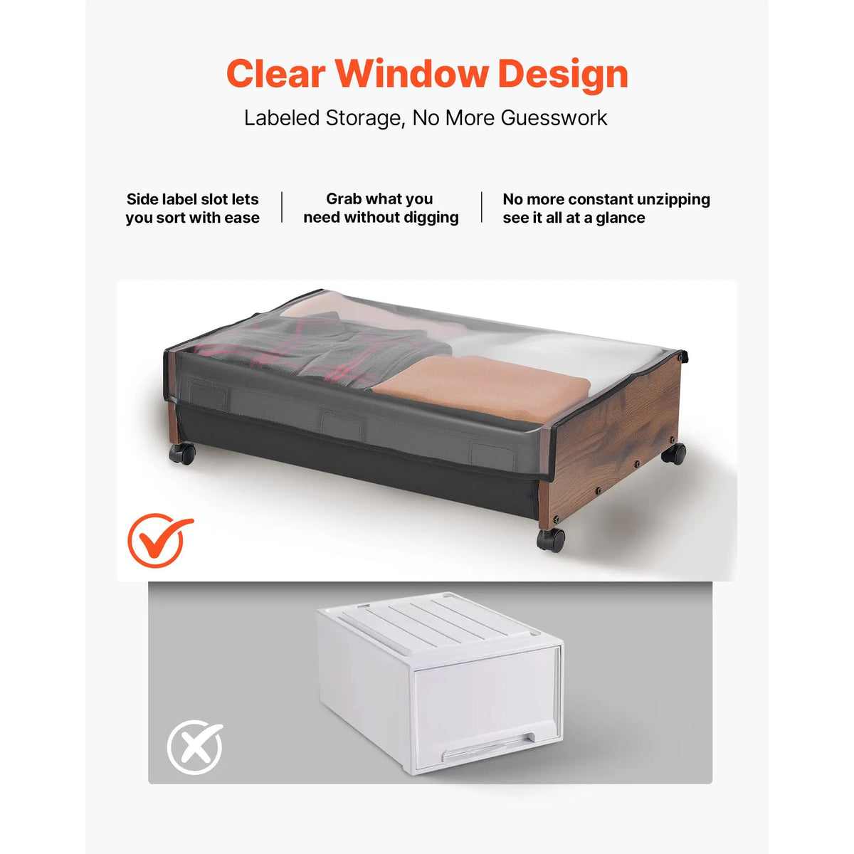 Under Bed Storage with Wheels, 650 x 460 x 180 mm Underbed Containers, Underbed Shoes Organizer with Lockable Wheels, Rolling Under the Bed Storage Bins for Clothes, Shoes, Blankets, 2 Pack - Image 4