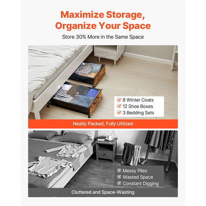 Under Bed Storage with Wheels, 650 x 460 x 180 mm Underbed Containers, Underbed Shoes Organizer with Lockable Wheels, Rolling Under the Bed Storage Bins for Clothes, Shoes, Blankets, 2 Pack - Image 6