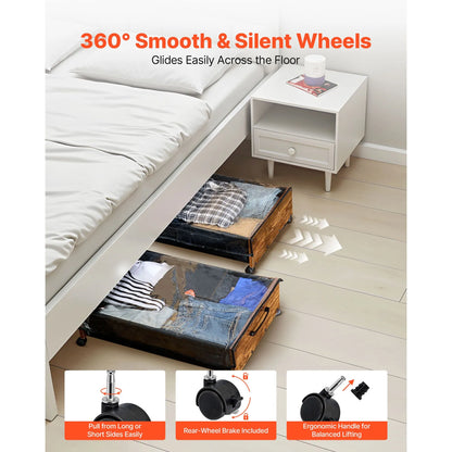 Under Bed Storage with Wheels, 650 x 460 x 180 mm Underbed Containers, Underbed Shoes Organizer with Lockable Wheels, Rolling Under the Bed Storage Bins for Clothes, Shoes, Blankets, 2 Pack - Image 7