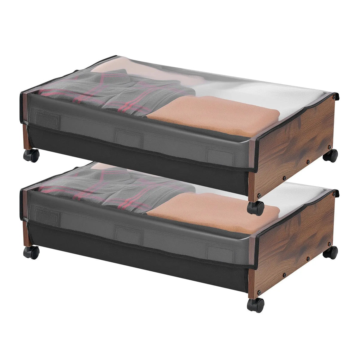 Under Bed Storage with Wheels, 650 x 460 x 180 mm Underbed Containers, Underbed Shoes Organizer with Lockable Wheels, Rolling Under the Bed Storage Bins for Clothes, Shoes, Blankets, 2 Pack - Image 9
