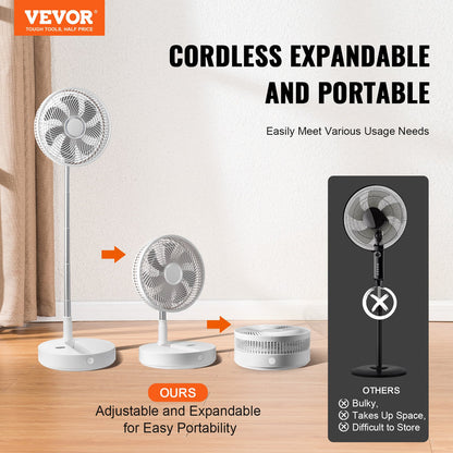 12 Inch Foldable Oscillating Standing Fan with Remote Control, 4 Speed Adjustable Portable Desk Quiet Fan, 7200mah Rechargeable USB Small Fan, Folded Rotating Floor Fan for Bedroom Office Travel - Image 2