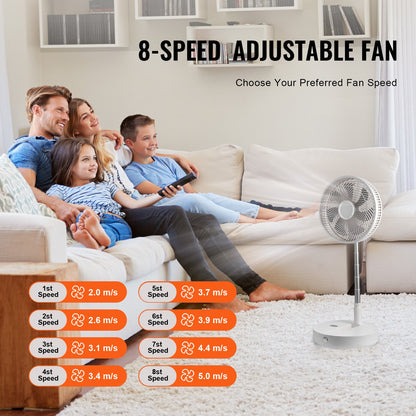 12 Inch Foldable Oscillating Standing Fan with Remote Control, 4 Speed Adjustable Portable Desk Quiet Fan, 7200mah Rechargeable USB Small Fan, Folded Rotating Floor Fan for Bedroom Office Travel - Image 3