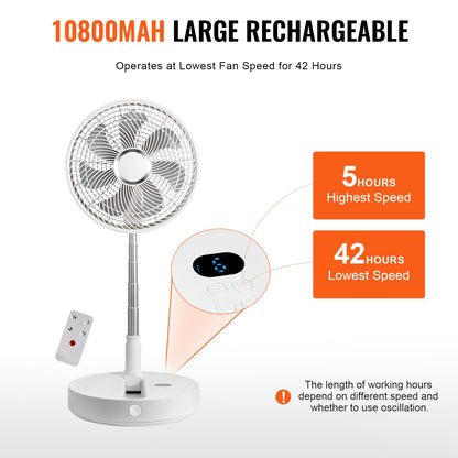 12 Inch Foldable Oscillating Standing Fan with Remote Control, 4 Speed Adjustable Portable Desk Quiet Fan, 7200mah Rechargeable USB Small Fan, Folded Rotating Floor Fan for Bedroom Office Travel - Image 4