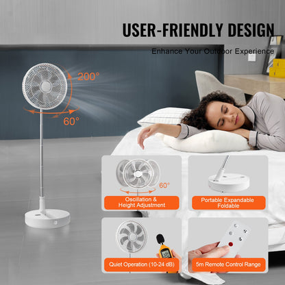 12 Inch Foldable Oscillating Standing Fan with Remote Control, 4 Speed Adjustable Portable Desk Quiet Fan, 7200mah Rechargeable USB Small Fan, Folded Rotating Floor Fan for Bedroom Office Travel - Image 5