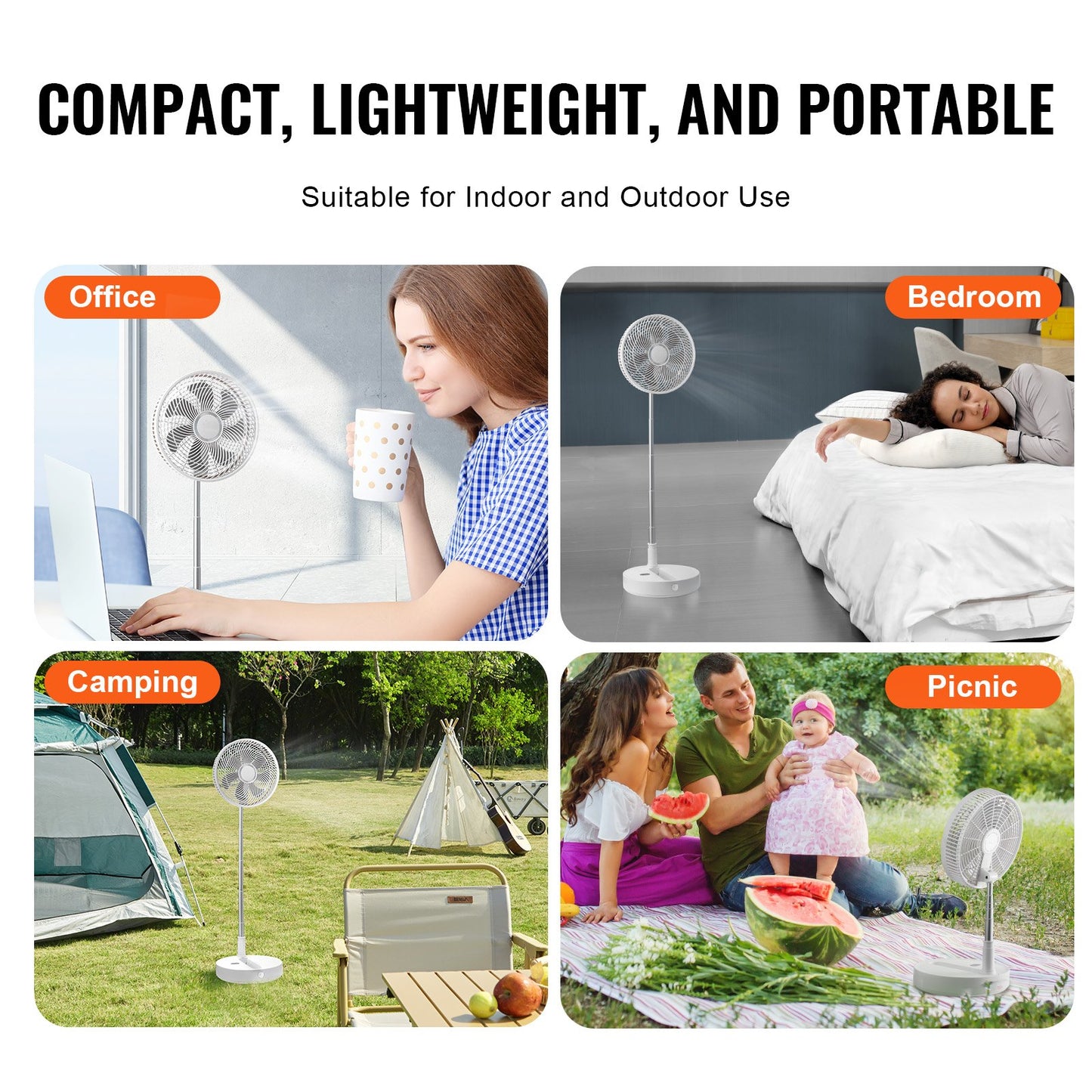 12 Inch Foldable Oscillating Standing Fan with Remote Control, 4 Speed Adjustable Portable Desk Quiet Fan, 7200mah Rechargeable USB Small Fan, Folded Rotating Floor Fan for Bedroom Office Travel - Image 6