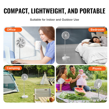 12 Inch Foldable Oscillating Standing Fan with Remote Control, 4 Speed Adjustable Portable Desk Quiet Fan, 7200mah Rechargeable USB Small Fan, Folded Rotating Floor Fan for Bedroom Office Travel - Image 6