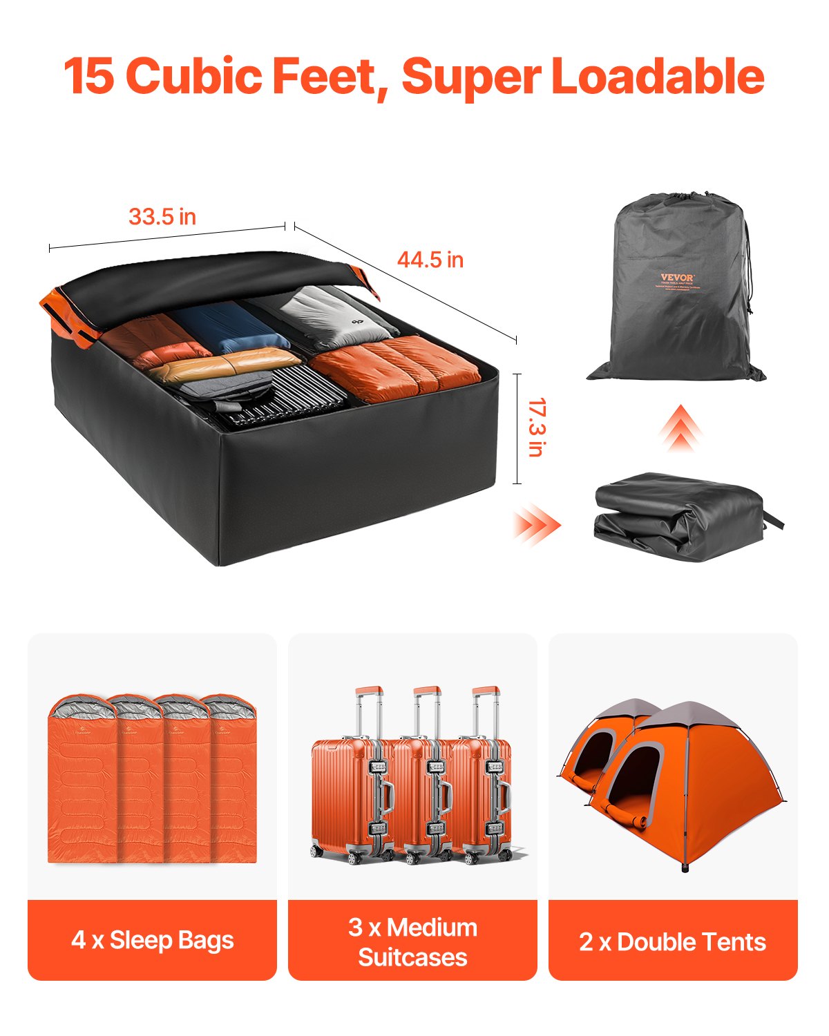 Car Rooftop Cargo Carrier Bag, 15 Cubic Feet Car Roof Cargo Carrier, 100% Waterproof Heavy Duty 840D PVC Roof Luggage Bag for All Vehicle with/without Rack- with Lock, Non-Slip Mat, 4 Door Hooks - Image 3