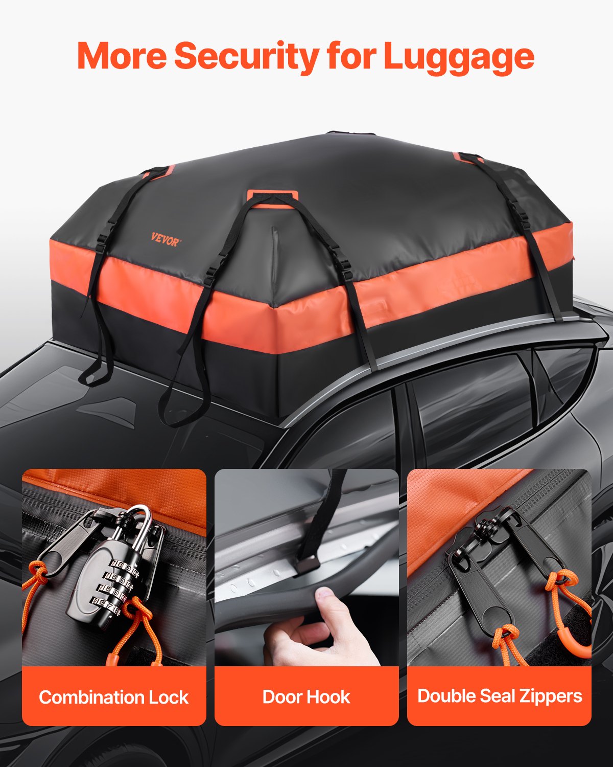 Car Rooftop Cargo Carrier Bag, 15 Cubic Feet Car Roof Cargo Carrier, 100% Waterproof Heavy Duty 840D PVC Roof Luggage Bag for All Vehicle with/without Rack- with Lock, Non-Slip Mat, 4 Door Hooks - Image 6