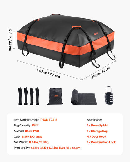 Car Rooftop Cargo Carrier Bag, 15 Cubic Feet Car Roof Cargo Carrier, 100% Waterproof Heavy Duty 840D PVC Roof Luggage Bag for All Vehicle with/without Rack- with Lock, Non-Slip Mat, 4 Door Hooks - Image 7