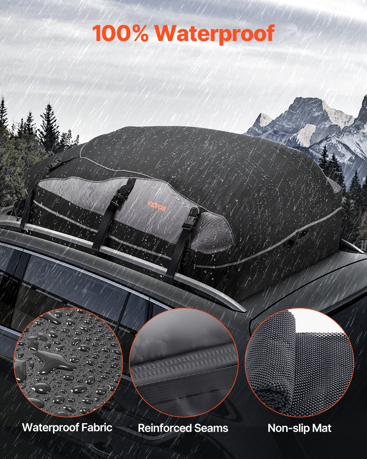 Car Rooftop Cargo Carrier Bag, 21 Cubic Feet Cargo Carrier for Car Roof, 100% Waterproof 900D Oxford Cloth Roof Luggage Bag for All Vehicle with/without Rack- with Lock, Non-Slip Mat, Door Hooks - Image 2