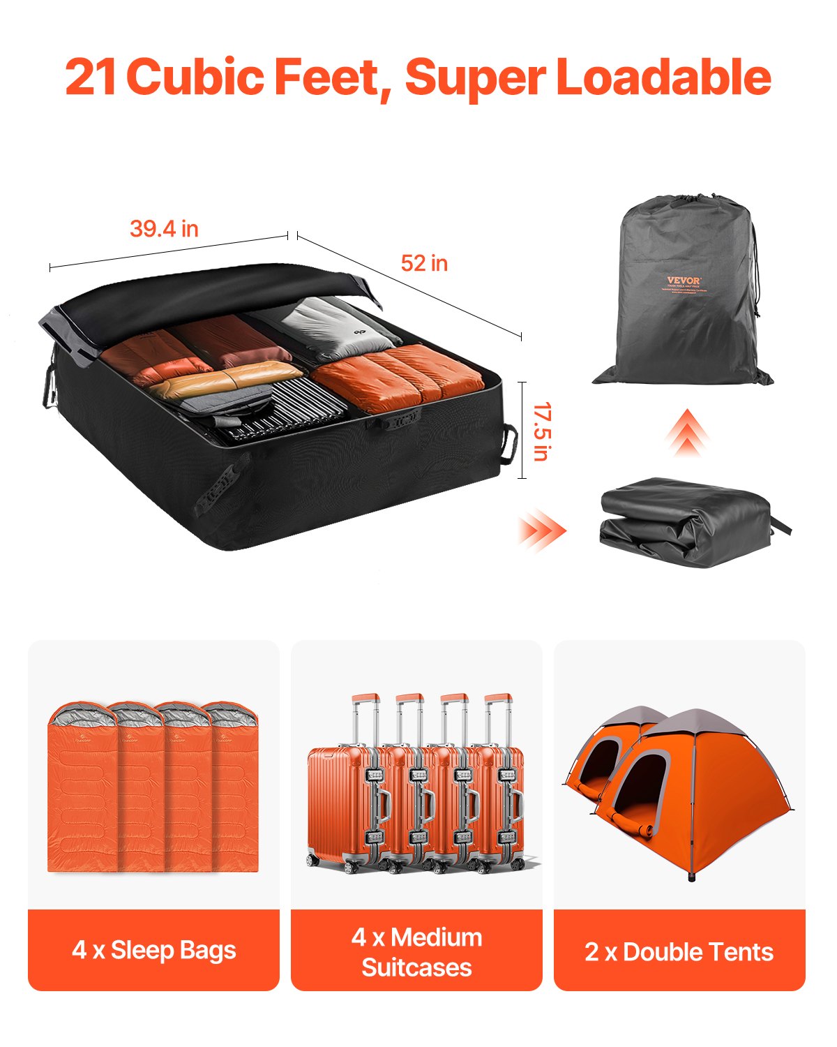 Car Rooftop Cargo Carrier Bag, 21 Cubic Feet Cargo Carrier for Car Roof, 100% Waterproof 900D Oxford Cloth Roof Luggage Bag for All Vehicle with/without Rack- with Lock, Non-Slip Mat, Door Hooks - Image 3