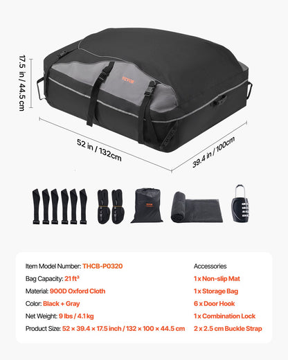 Car Rooftop Cargo Carrier Bag, 21 Cubic Feet Cargo Carrier for Car Roof, 100% Waterproof 900D Oxford Cloth Roof Luggage Bag for All Vehicle with/without Rack- with Lock, Non-Slip Mat, Door Hooks - Image 7