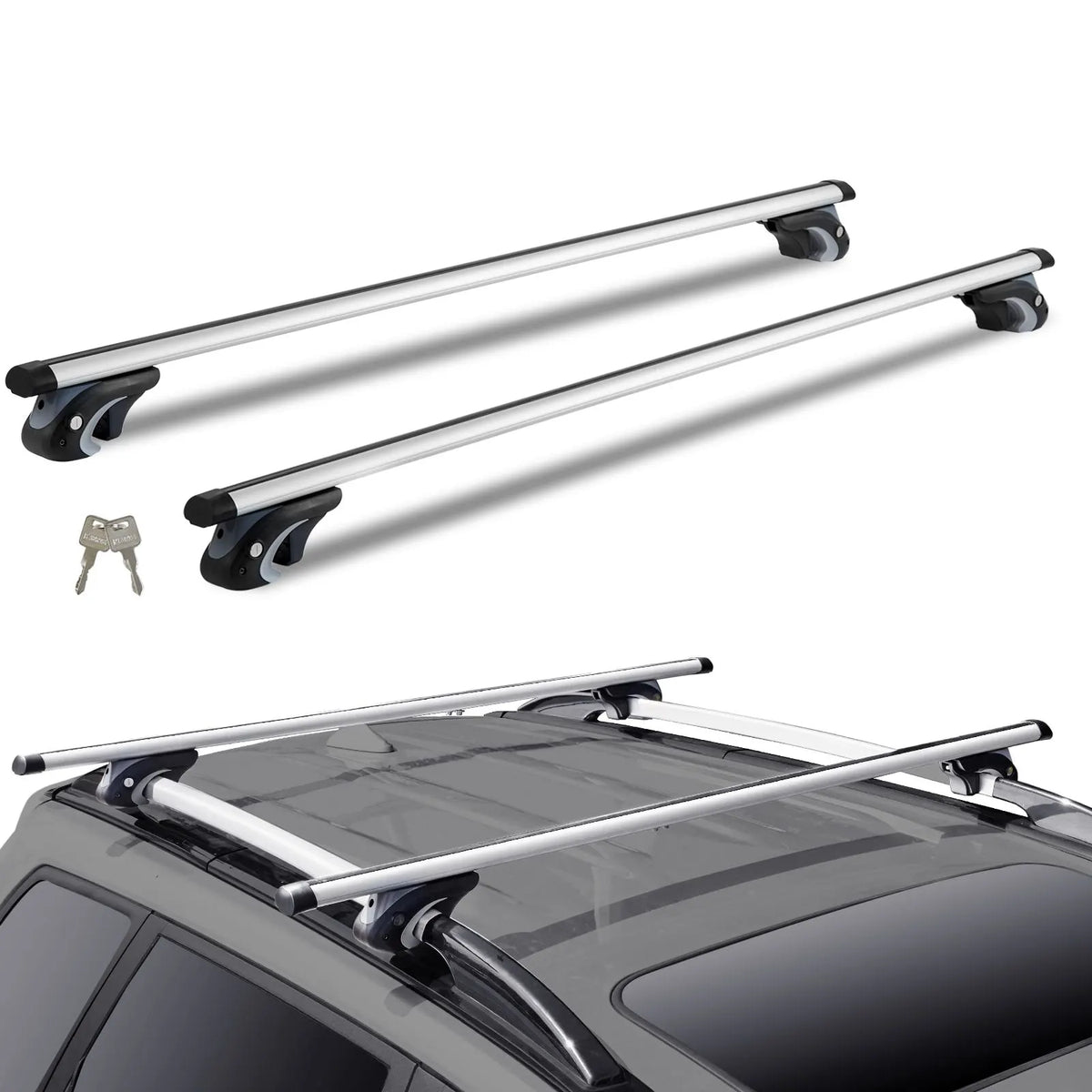 Roof Rack Cross Bars, Aluminum Roof Rack Crossbars, Fit Raised Side Rail with Gap, 90 kg Load Capacity, Adjustable Crossbars with Locks, for SUVs, Sedans, and Vans