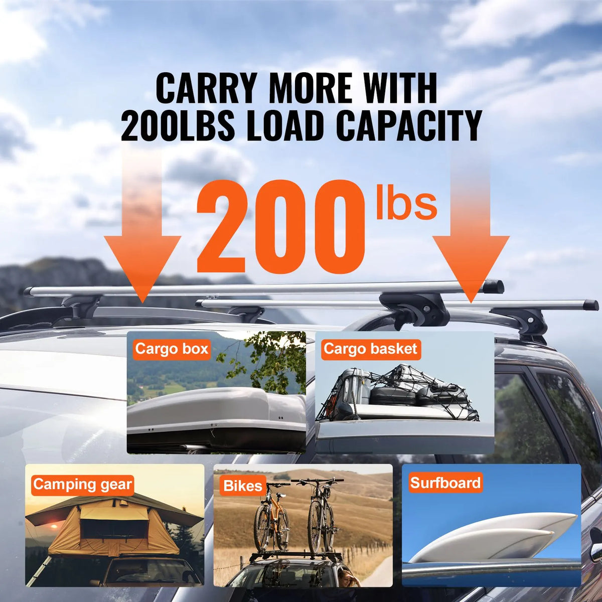 Roof Rack Cross Bars, Aluminum Roof Rack Crossbars, Fit Raised Side Rail with Gap, 90 kg Load Capacity, Adjustable Crossbars with Locks, for SUVs, Sedans, and Vans - Image 4