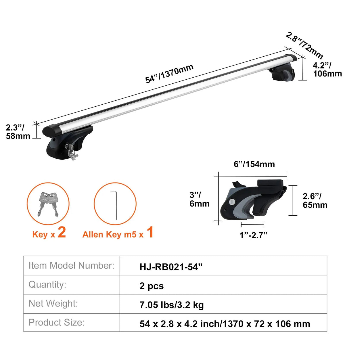 Roof Rack Cross Bars, Aluminum Roof Rack Crossbars, Fit Raised Side Rail with Gap, 90 kg Load Capacity, Adjustable Crossbars with Locks, for SUVs, Sedans, and Vans - Image 7