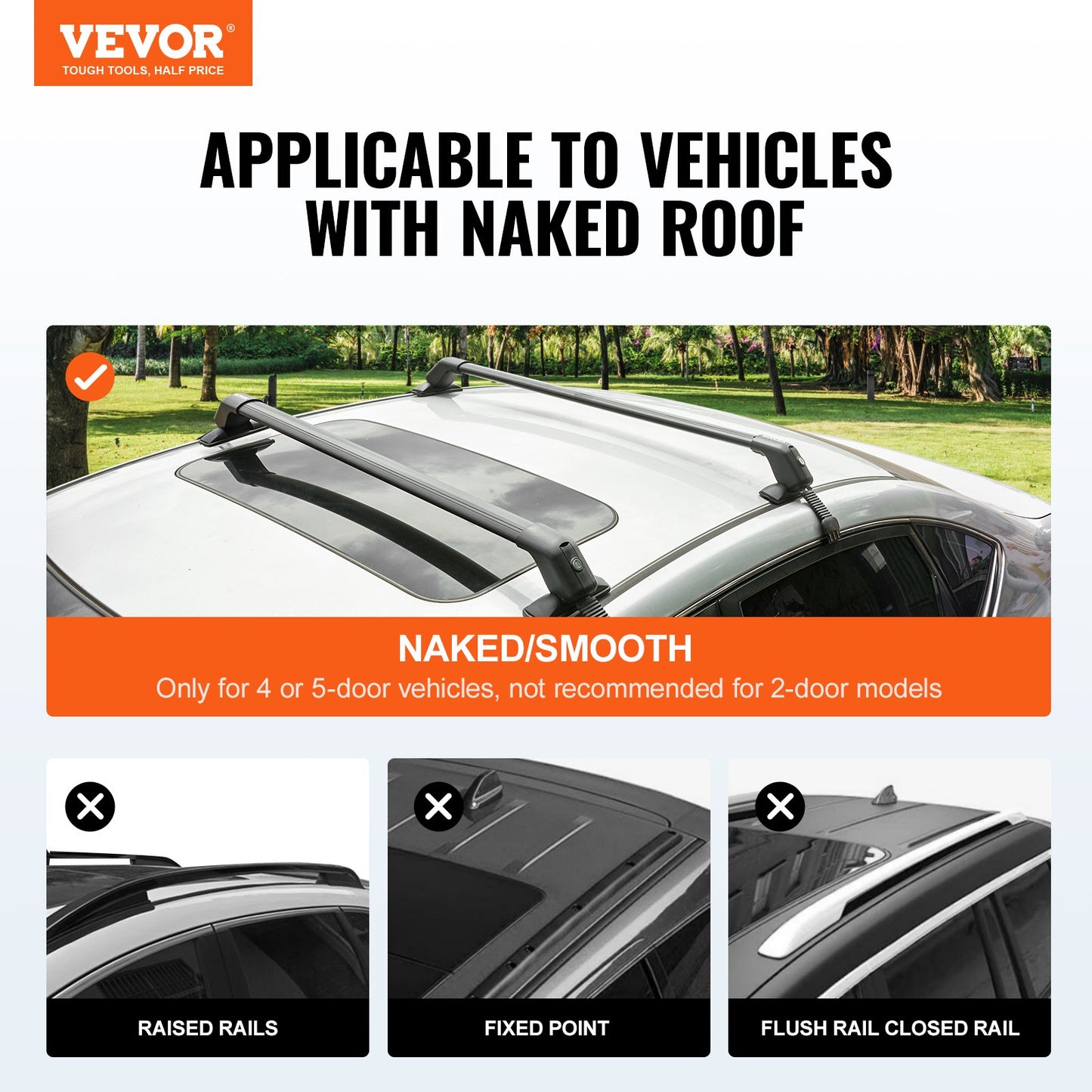 Universal Roof Rack Crossbar for Naked Roof Vehicle Aluminum with Lock - Image 2