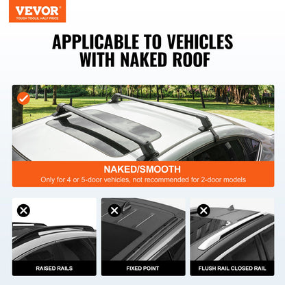 Universal Roof Rack Crossbar for Naked Roof Vehicle Aluminum with Lock - Image 2