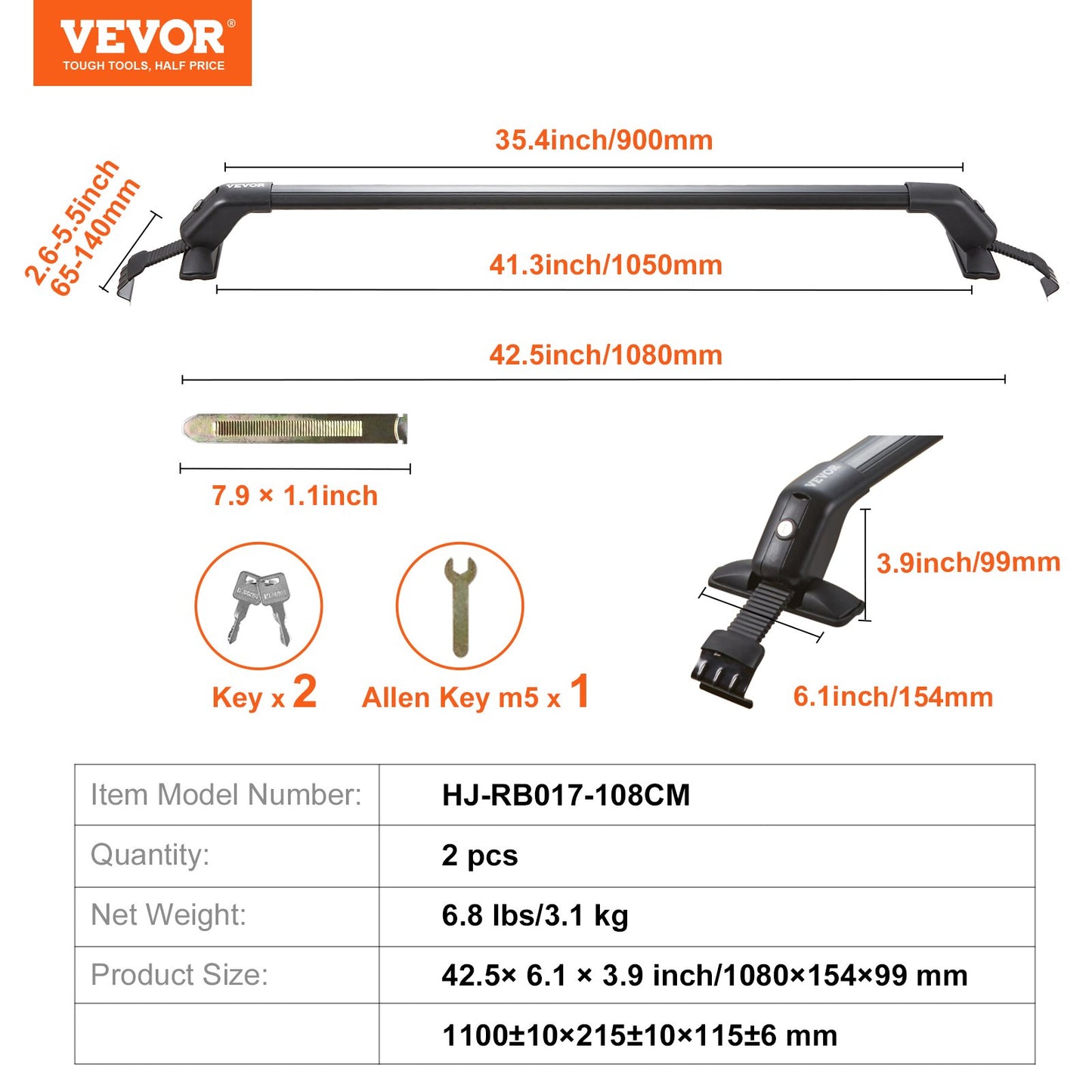 Universal Roof Rack Crossbar for Naked Roof Vehicle Aluminum with Lock - Image 7