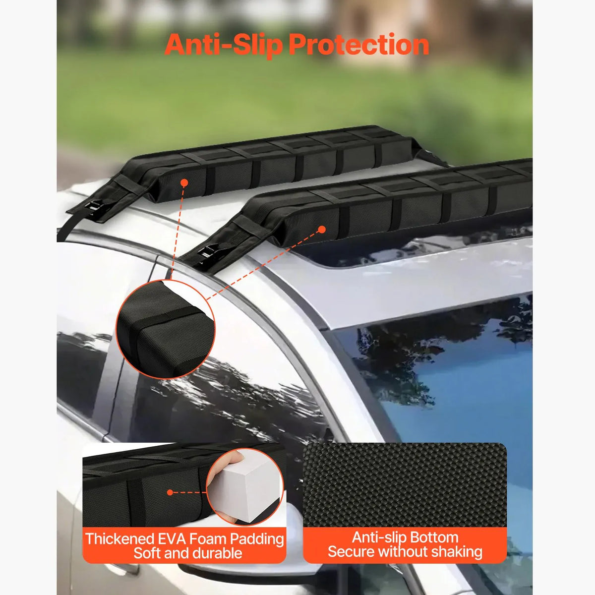 Soft Roof Rack Pads 33in 176lbs Load Capacity for Kayak Canoe Surfboard Luggage - Image 6