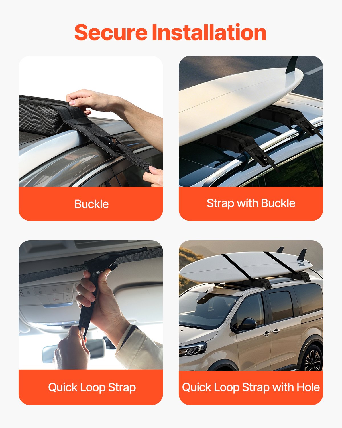 Soft Roof Rack Pads 33in 176lbs Load Capacity for Kayak Canoe Surfboard Luggage - Image 4