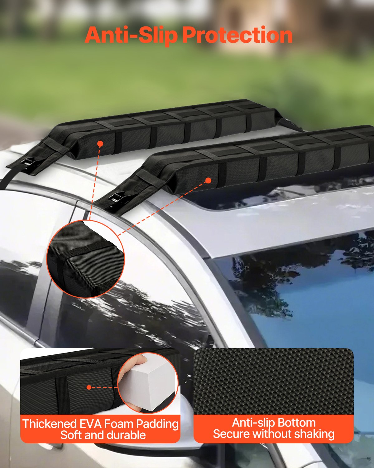 Soft Roof Rack Pads 33in 176lbs Load Capacity for Kayak Canoe Surfboard Luggage - Image 5