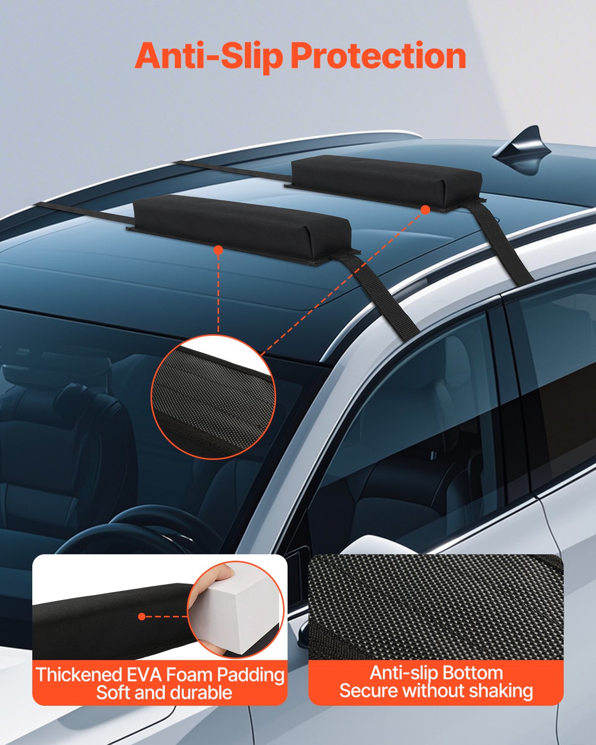 Soft Roof Rack Pads 15.5in 176lbs Load Capacity for Kayak Canoe Surfboard - Image 5