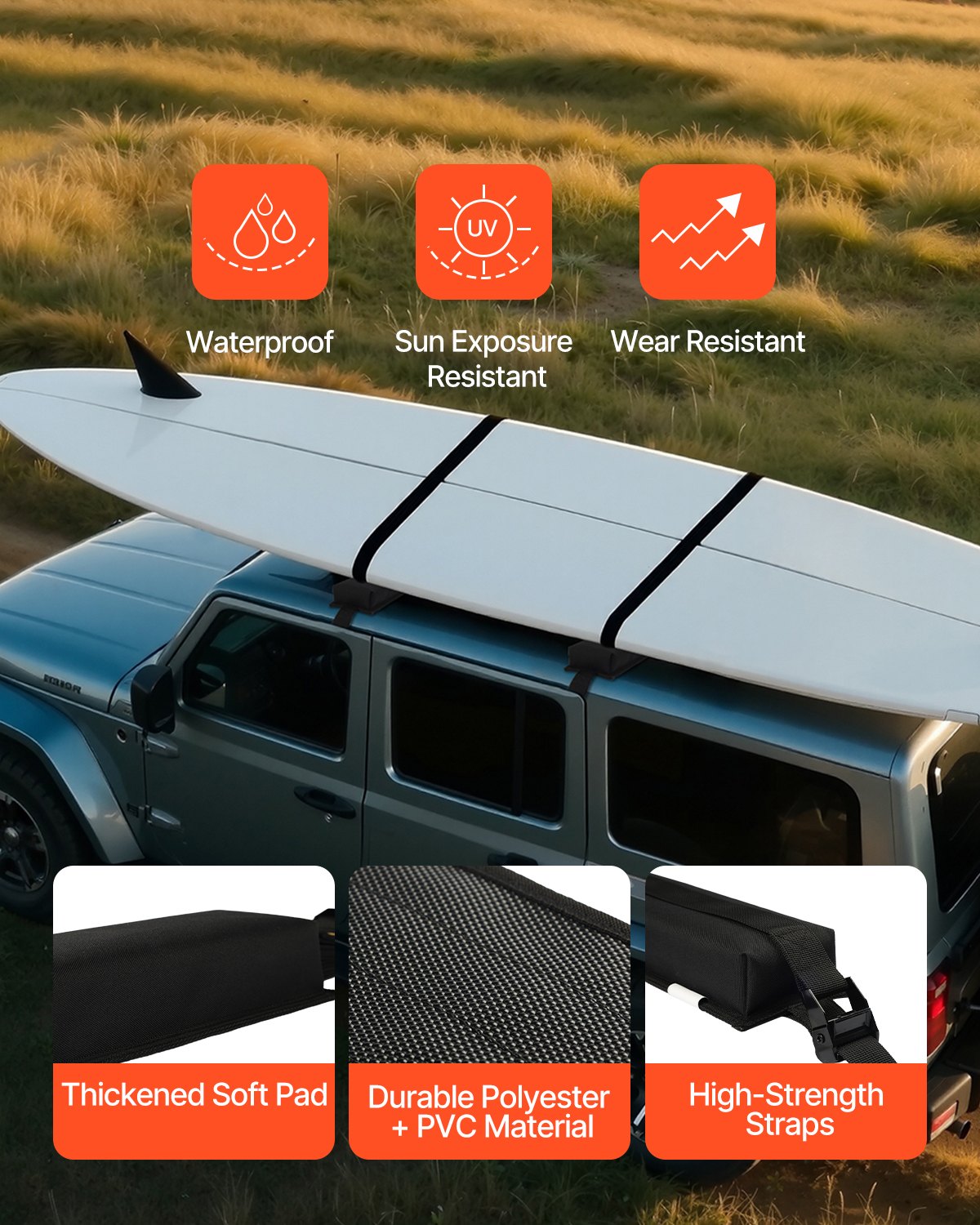 Soft Roof Rack Pads 15.5in 176lbs Load Capacity for Kayak Canoe Surfboard - Image 6