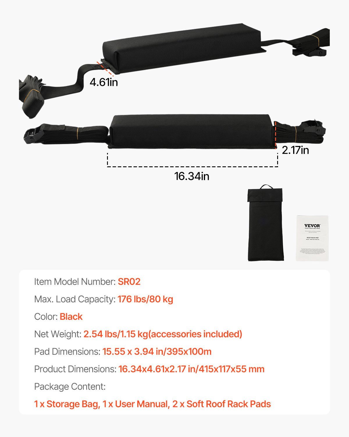 Soft Roof Rack Pads 15.5in 176lbs Load Capacity for Kayak Canoe Surfboard - Image 7