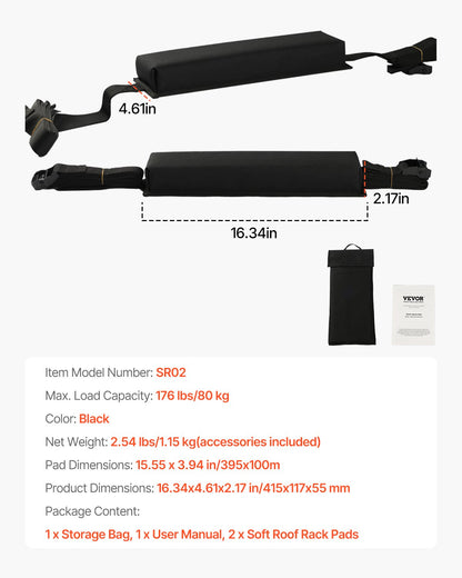 Soft Roof Rack Pads 15.5in 176lbs Load Capacity for Kayak Canoe Surfboard - Image 7