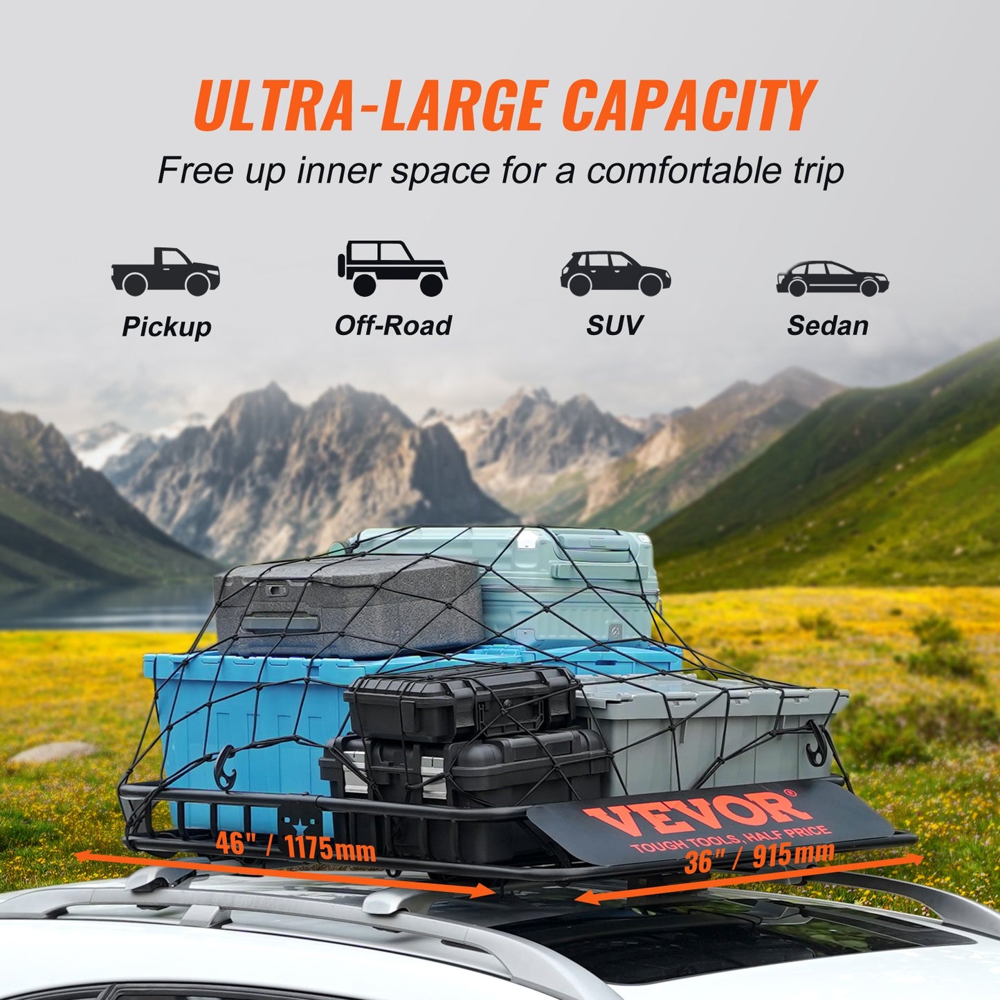 Roof Rack Cargo Basket 200 LBS Capacity 46"x36"x4.5" for SUV Truck Cars - Image 4