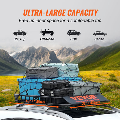 Roof Rack Cargo Basket 200 LBS Capacity 46"x36"x4.5" for SUV Truck Cars - Image 4