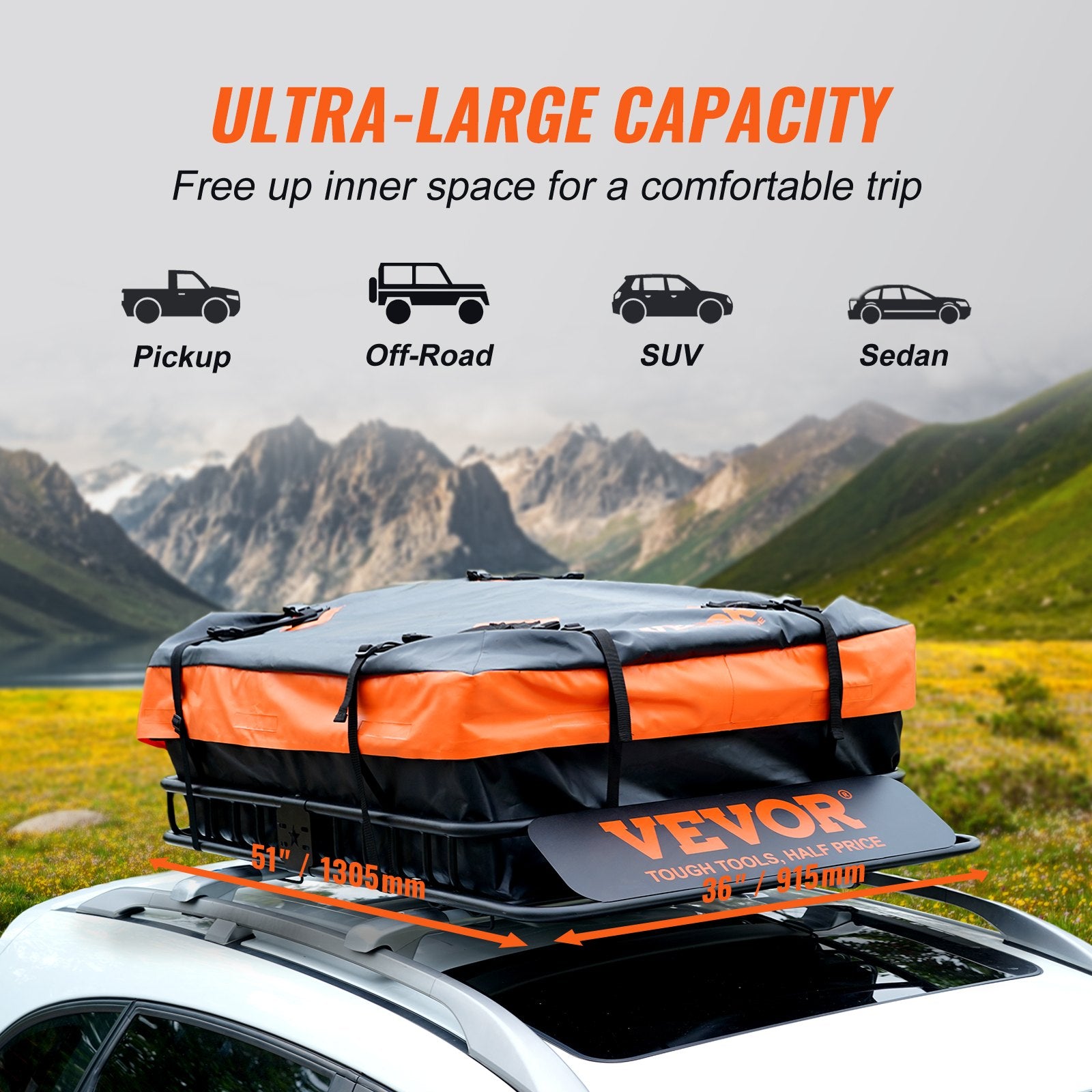 Roof Rack Cargo Basket 200 LBS 51"x36"x5" for SUV Truck with Luggage Bag - Image 4