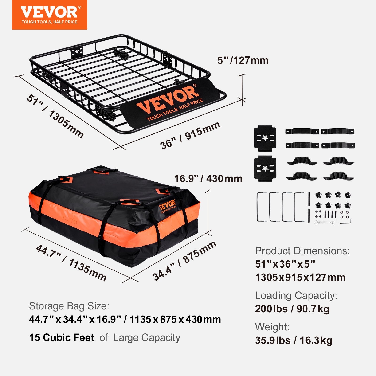 Roof Rack Cargo Basket 200 LBS 51"x36"x5" for SUV Truck with Luggage Bag - Image 7