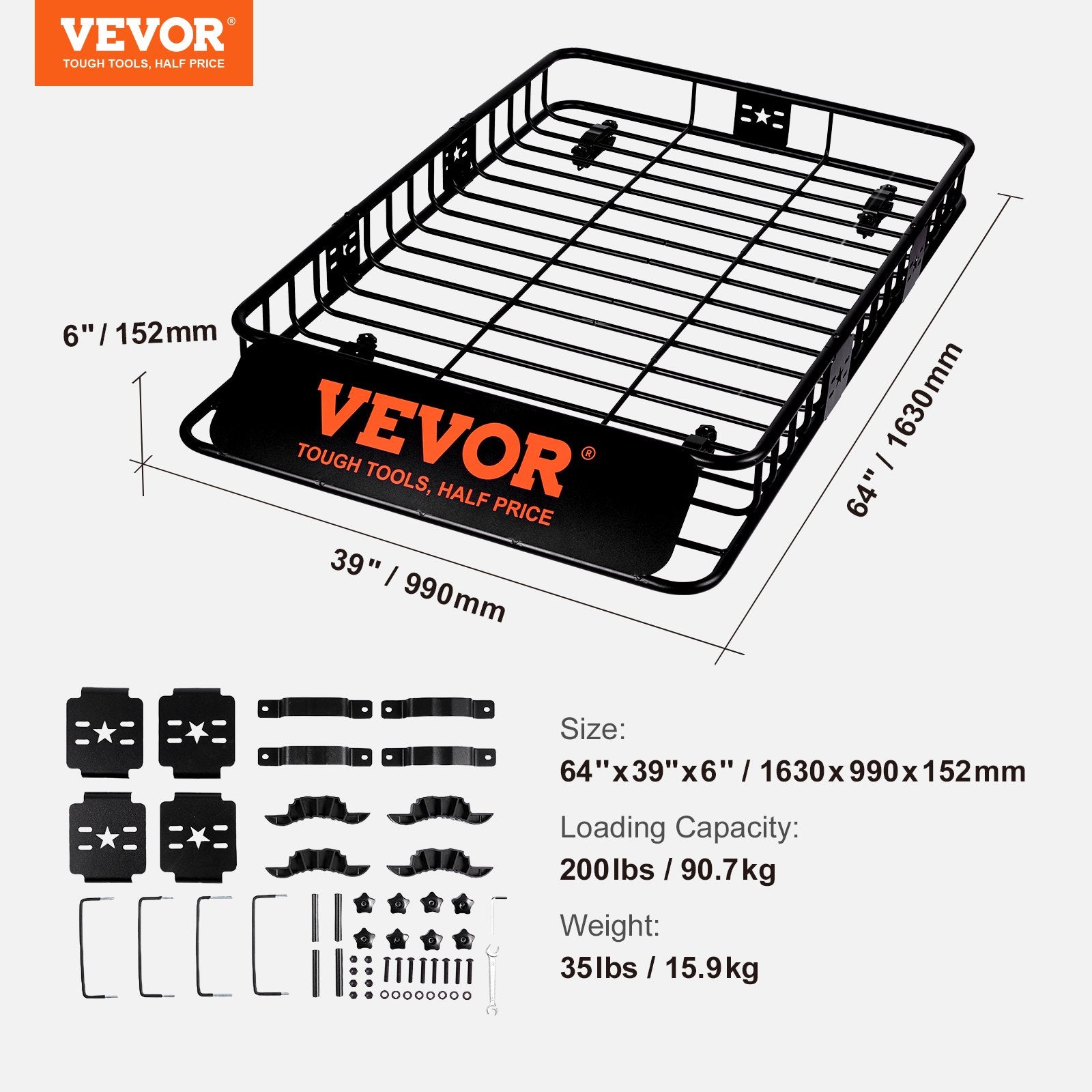 Roof Rack Cargo Basket 200 LBS Capacity Extension 64"x39"x6" for SUV Truck - Image 7