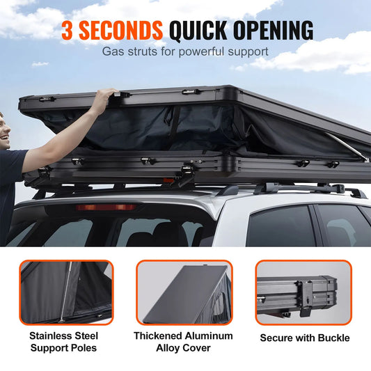 Rooftop Tent Hard Shell 2-3 Person Waterproof for Jeep SUV Truck w/ Ladder - Image 4